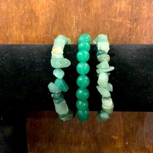 Set of 3 natural stone jade bracelets.